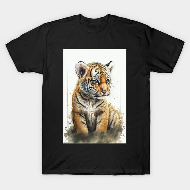Cute Watercolor Tiger Baby Aesthetic Animal Art Painting T-Shirt by PlimPlom